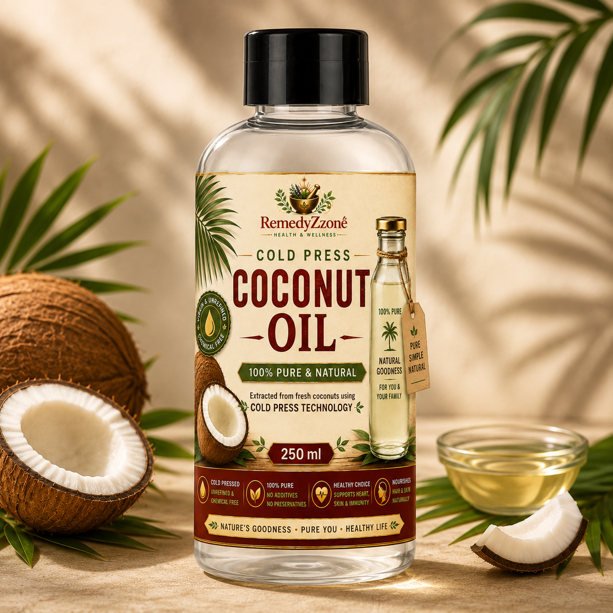Cold Press Coconut Oil – 100% Pure & Natural | 250ml